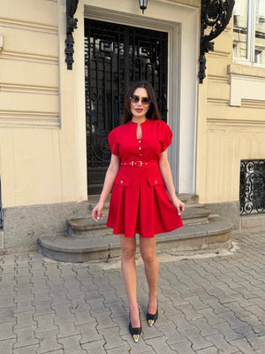 CITY SCARLET DRESS - Рокля с колан
