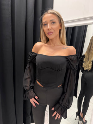 ROMA CORSET TOP – корсетен топ с ефирни ръкави и открити рамене