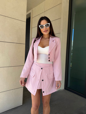 PINK PINSTRIPE SKORT SET