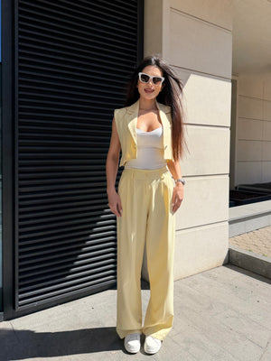 YELLOW CROPPED VEST SET - Сет с къс елек и панталон