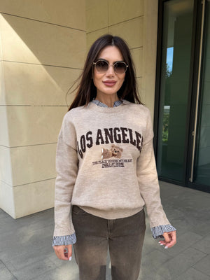 LOS ANGELES TEDDY – пуловер с риза ефект