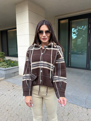 HOODED CARDIGAN – checked cardigan with a hood