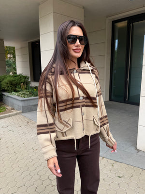 HOODED CARDIGAN – карирана жилетка с качулка