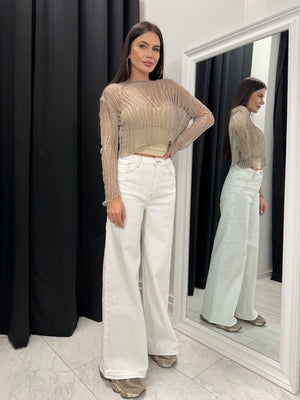 WHITE WIDE-LEG JEANS - Дънки с прав крачол