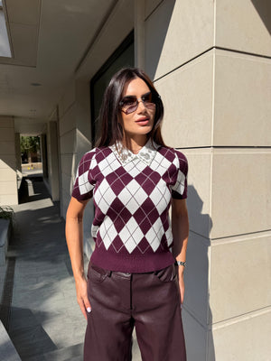 CRYSTAL ARGYLE TOP – pleten top z ovratnikom s kristali