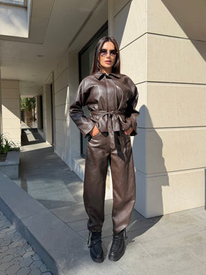 CHOCOLATE LEATHER JACKET – кожено яке с колан