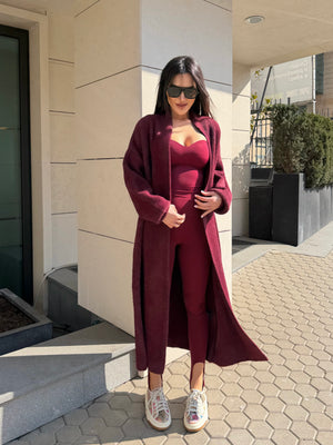 Cozy Luxe Burgundy Red – Long Cardigan