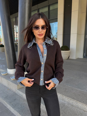 DENIM COLLAR CARDIGAN – cardigan with denim details