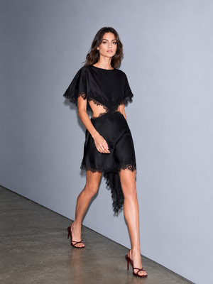 LUXE LACE DRESS – asymmetric satin dress