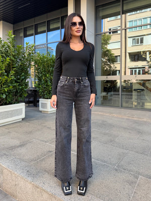 GRAPHITE WIDE LEG JEANS – тъмносиви дънки с широк крач