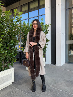 LUXE FUR LONG KNIT CARDIGAN – long knitted cardigan with faux fur
